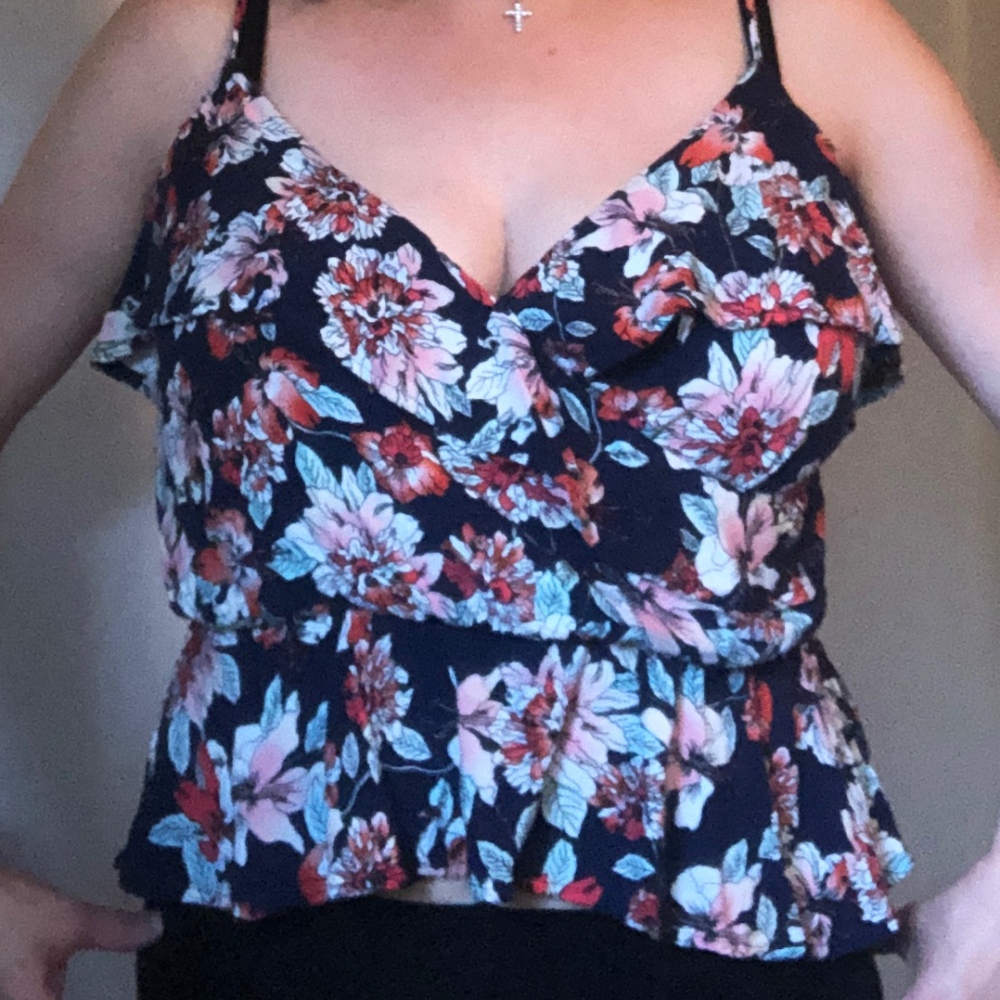 Peplum Wrap Flower Print Tank Top LG